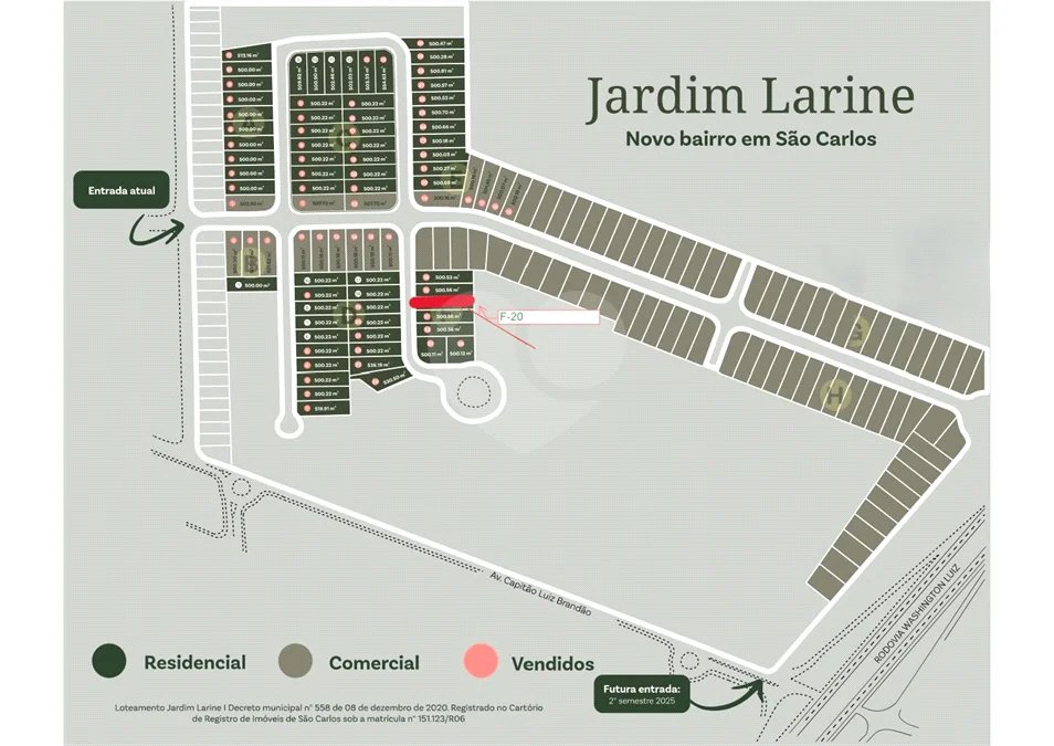 LOTE RESIDENCIAL DE 500 M² À VENDA NO JARDIM LARINE – SÃO CARLOS/SP