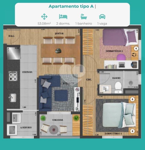 Planta Apartamento 53m²