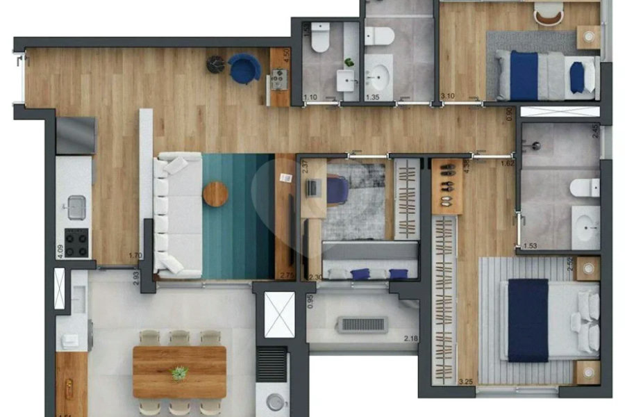 Lindo apartamento, novíssimo, excelente espaço interno, possuindo 03 dormitórios (01 suíte), sala para 02 ambientes.