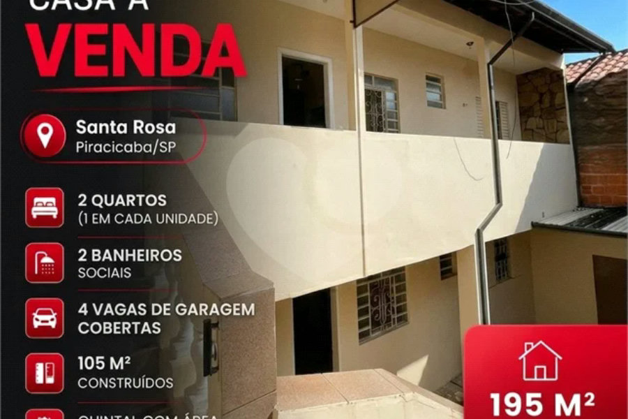 Casa à venda com 2 quartos em Loteamento Santa Rosa, Piracicaba, SP