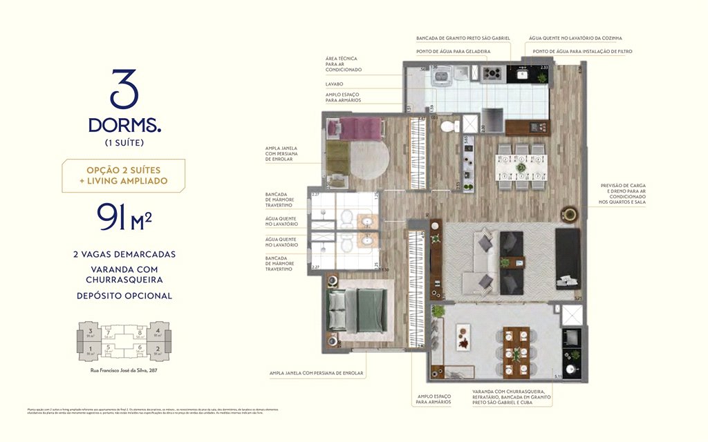 91m² - 3 dorm - 2 vagas