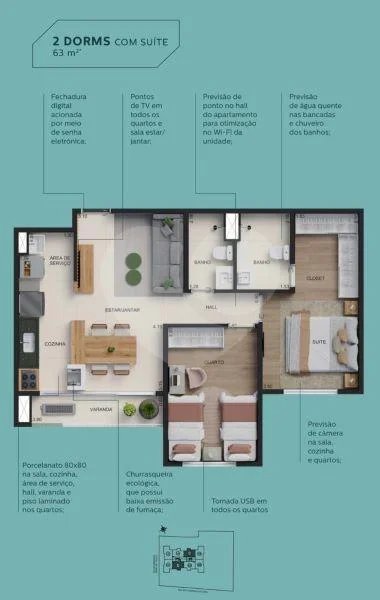 Planta Apartamento 63m²