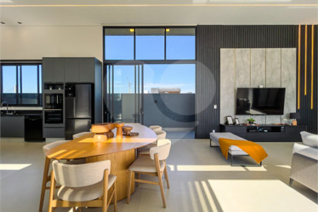 Indaiatuba - Quintas da Terracota - 1252 m² de terreno - casa térrea com 514 m² de área construída -3 vagas de garagem cobertas e 3 descobertas Lavabo - Sala de estar e jantar amplas e integradas - Escritório privativo - Cozinha toda equipada com geladeira, forno, micro-ondas, lava-louças,