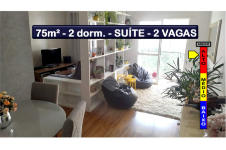 75m² - 2 dormitórios com suíte – 2 vagas fixas – terraço – andar alto