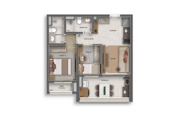 Planta Apartamento 53m²